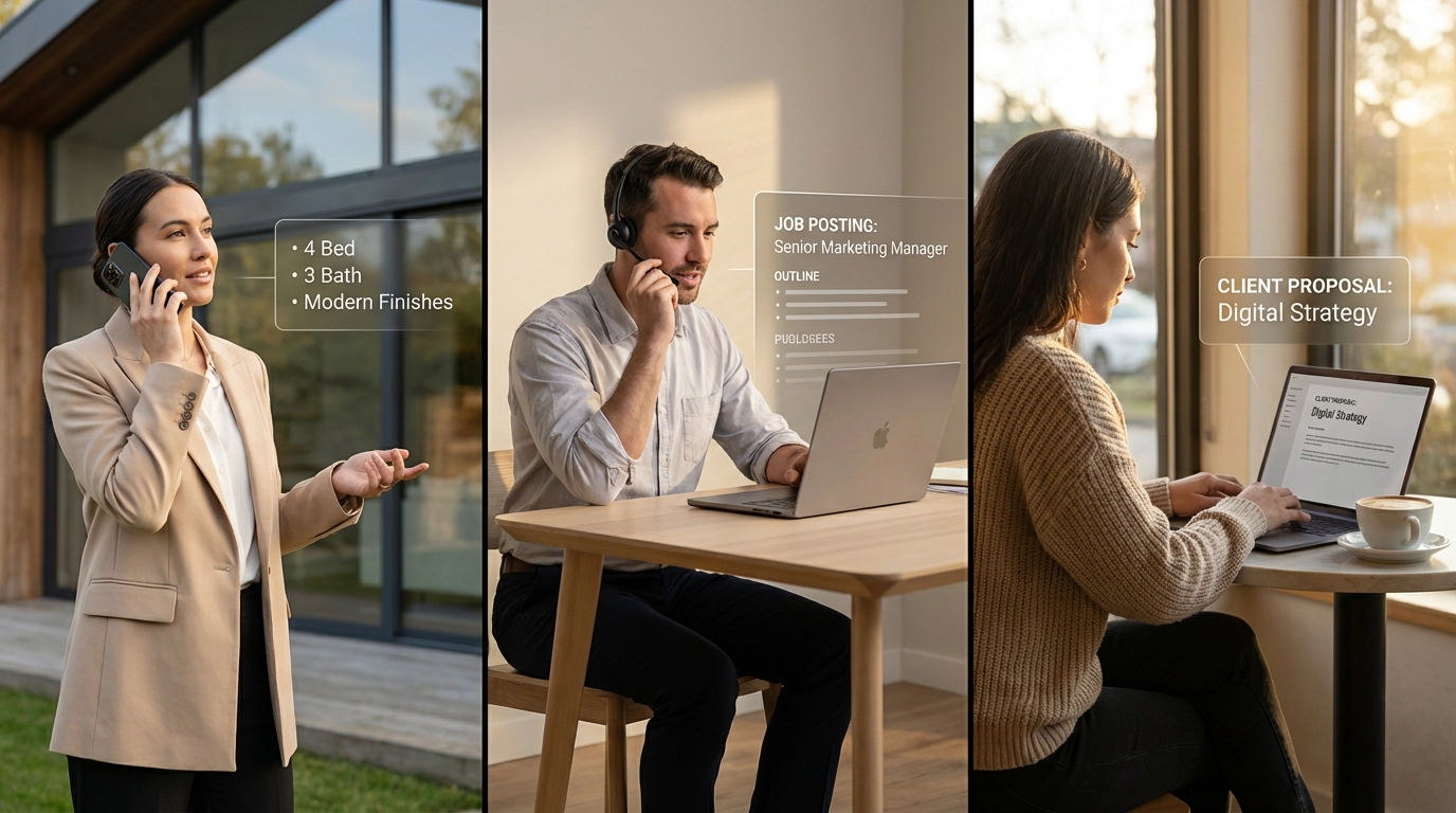 Real estate agent using voice dictation to write property listings faster