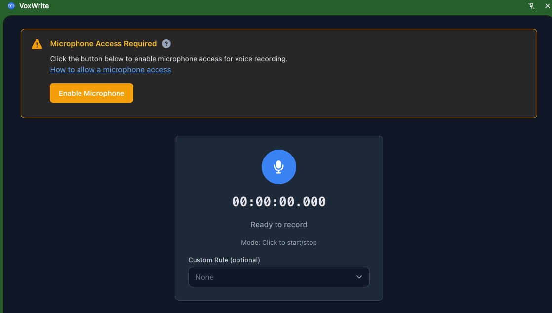 Enable the microphone in VoxWrite Extension