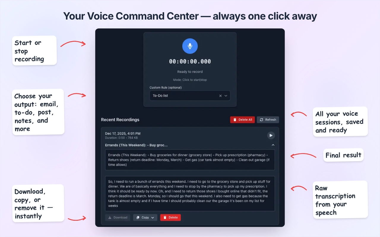 Your voice command center — always one click away demonstration